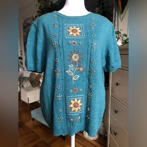 ALFRED DUNNER EMBROIDERED FLOWER SWEATER 🌻